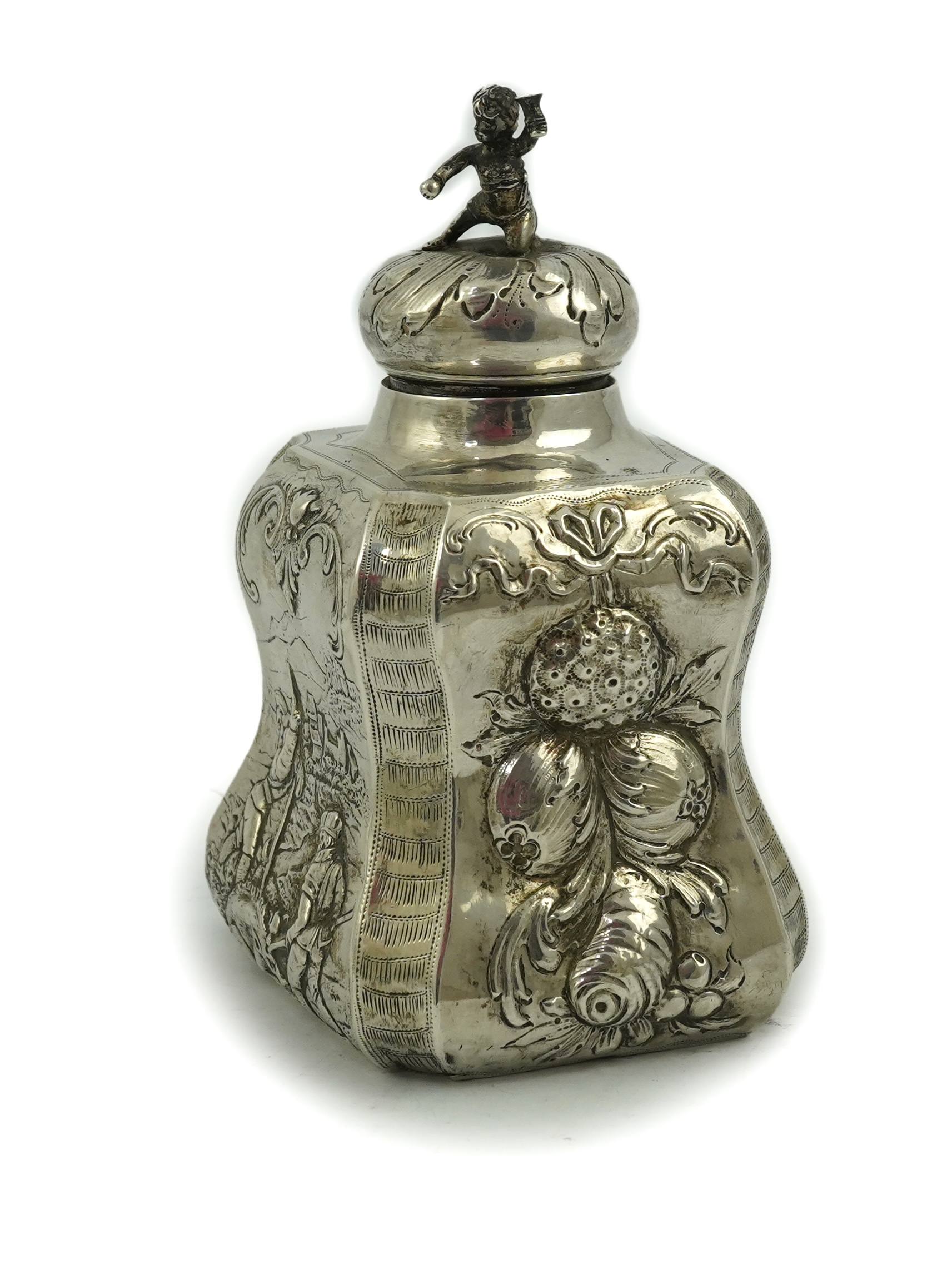 A late Victorian Hanau silver tea caddy and cover by Berthold Muller, with import marks for Chester, 1899